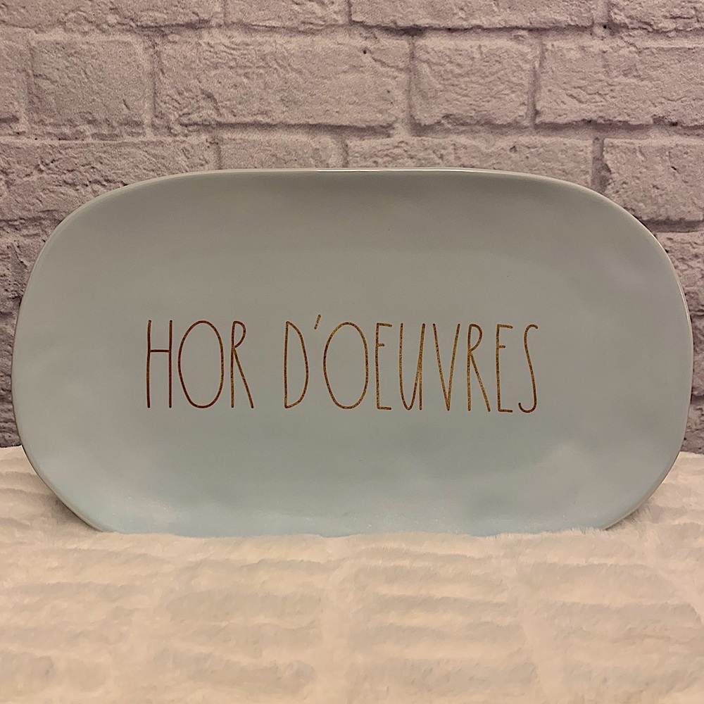 NIB Rae Dunn Ceramic HOR D’OEUVRES Platter in Light Blue w/Gold